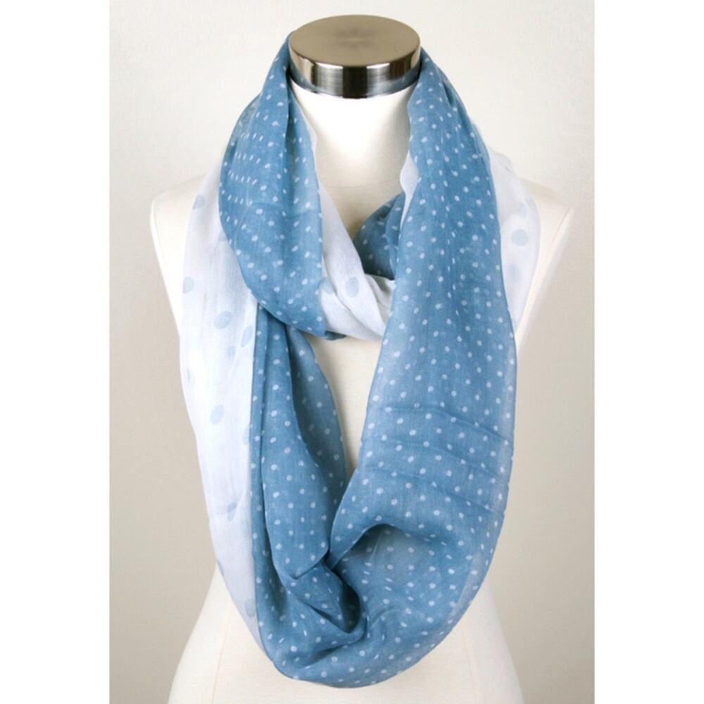 NEW NWT Boutique Blue White Polka Dot Color Block Infinity Cowl Scarf